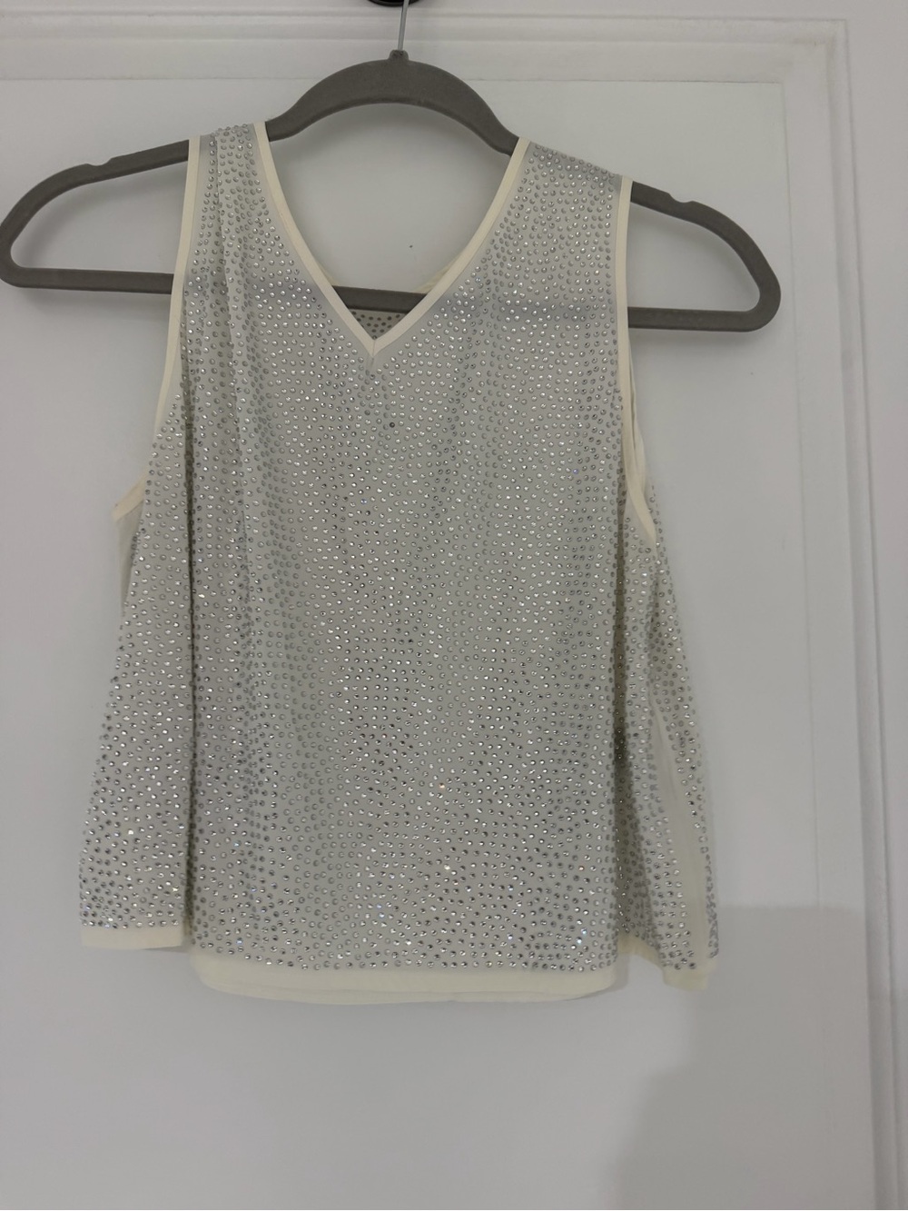 QUEEN OF SPARKLES Silver Embellished V-Neck Tank Top